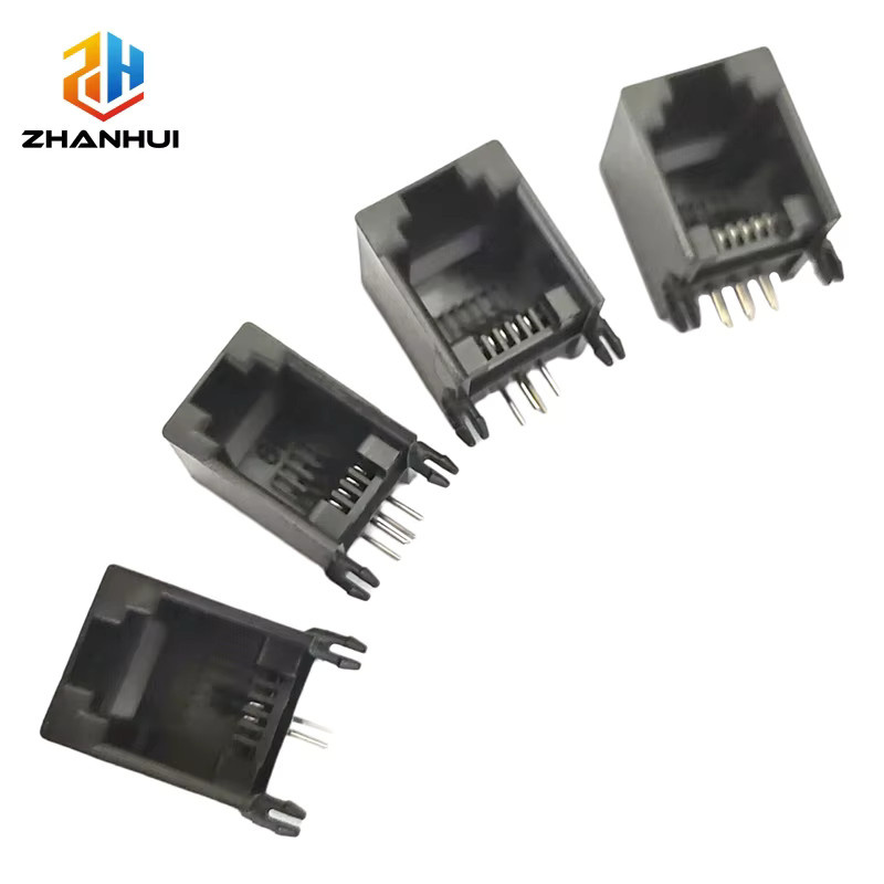 RJ11 Telefonmodularstecker 4P4C 6P2C 6P4C 6P6C Horizontaler rechtwinkliger PCB-Montage-Kristallkopf-Buchsenanschluss in Schwarz - Bild 2
