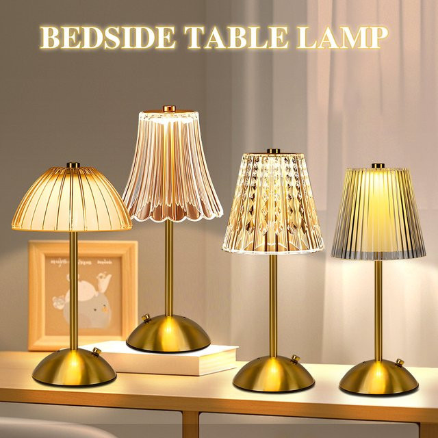 DBF Kabellose LED-Tischlampe aus Kristall und Metall in Gold, stufenlos dimmbar mit Touch-Funktion und wiederaufladbarem Akku - Bild 1