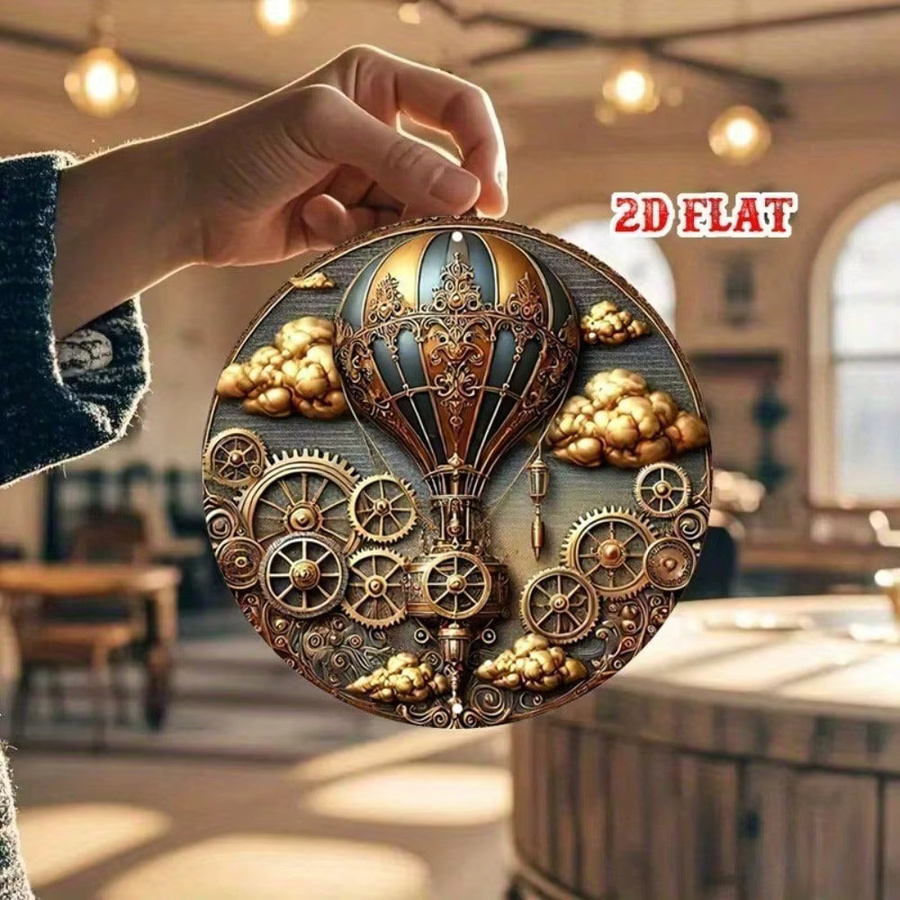 GlamourSteam Vintage Heißluftballon Wandkunst aus Metall, rundes Steampunk-Dekor aus Aluminium, Durchmesser: 20 cm - Bild 5