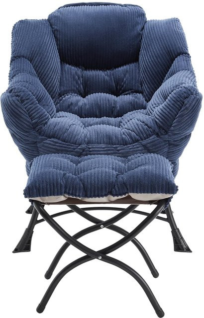 Lounge-Sessel mit Hocker und Seitentasche in Marineblau, moderner Sessel mit Armlehnen und Flanellbezug, B/T/H: 69,9 x 64,0 x 95,0 cm - Bild 1