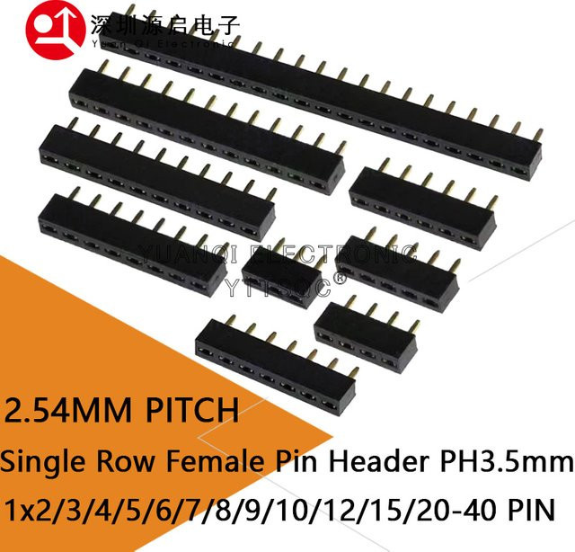 10 Stück YTTSQC PCB Pin Header Stecker, 2,54 mm PH3,5 kurzes Profil, einreihig gerade, Gold und Schwarz - Bild 1