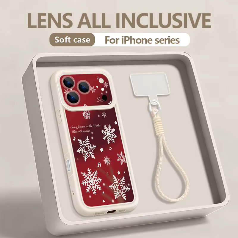 Apple iPhone Schutzhülle mit Weihnachts-Schneeflocken-Druck und weicher Handgelenkschlaufe in Rot - Bild 2