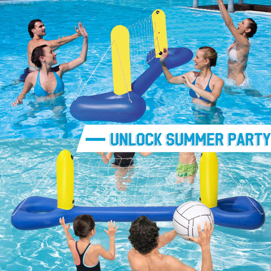 Aufblasbares Inground Pool Wasserspielzeug Set mit Volleyballnetz, Basketballkorb und Handtor in Blau/Gelb - Bild 1