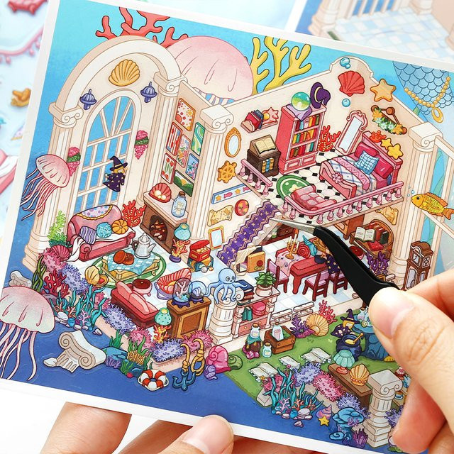 JIANQI Kawaii Innenszene 3D DIY Landschaft Aufkleber, Bunt / Mehrfarbig - Bild 1