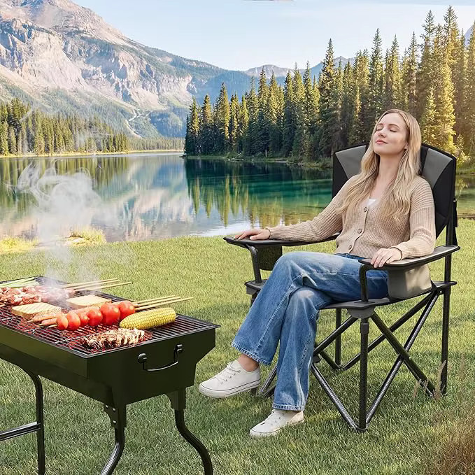 HiMISS 2er Set ultrabreite Campingstühle mit gepolsterter hoher Rückenlehne, zusammenklappbar, Belastbarkeit bis 200 kg - Bild 2