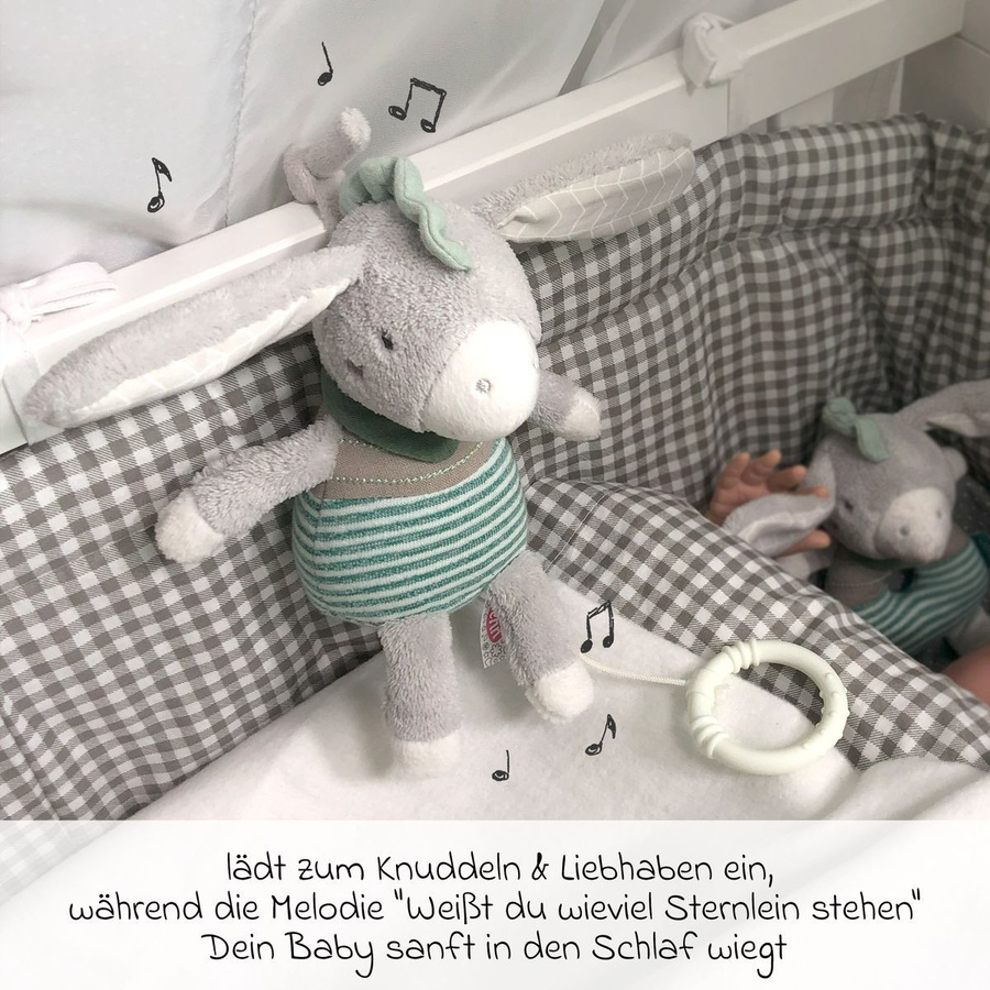Fehn Eselchen Exklusiv Geschenk-Set zur Geburt, 3-teiliges Set, Spieluhr, Schmusetuch, Greifling - Bild 2