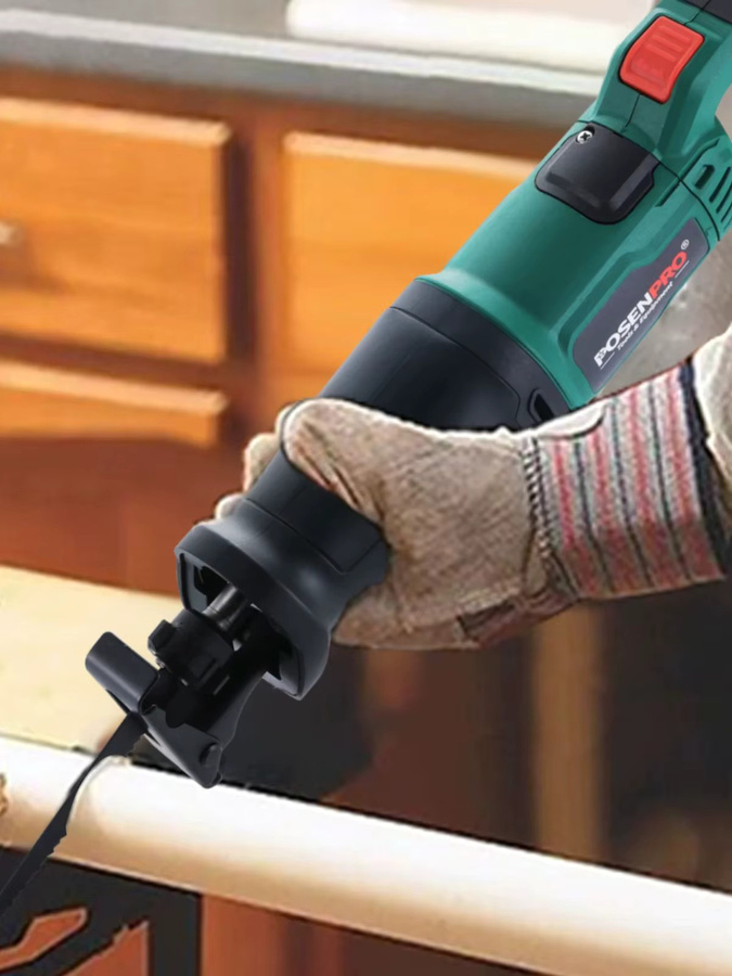 POSENPRO Säbelsäge mit 710 W Leistung, elektrische Kabelsäge in Grün mit variabler Geschwindigkeit und Sperrknopf inklusive 2 Sägeblättern - Bild 6