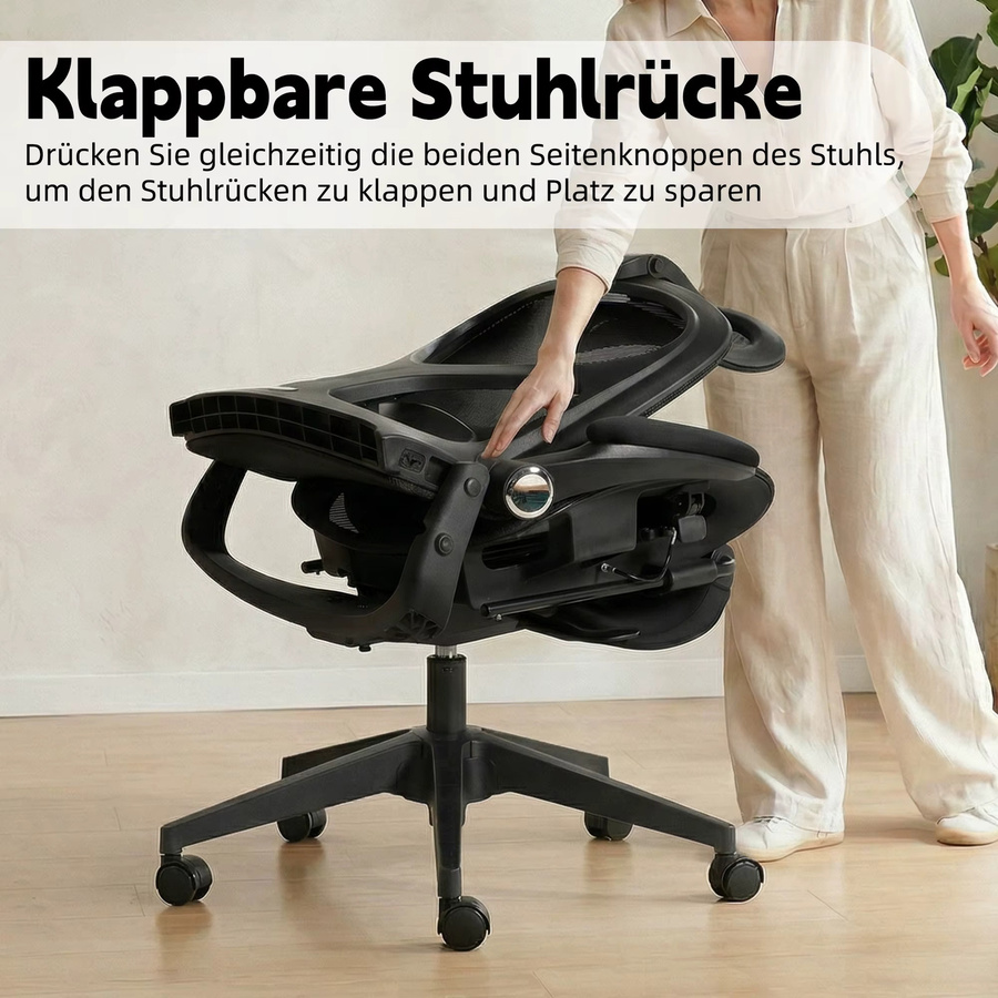 Welax Ergonomischer Bürostuhl mit 3D-Kopfstütze, Klappbarer Schreibtischstuhl mit Taillenstütze und klappbaren Armlehnen in Schwarz oder Pink - Bild 4