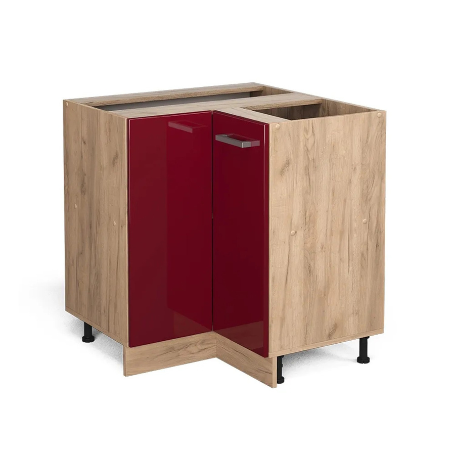 Vicco R-Line Eckunterschrank für die Küche in Bordeaux Hochglanz und Goldkraft Eiche mit Marmor-Optik, B/T/H: 75,6 x 46,0 x 81,6 cm - Bild 2