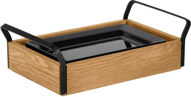 VEGA Buffet-Kühltablett Esino niedrig GN 1/4 aus Melamin in Eiche/Schwarz, B/T/H: 21,0 x 35,4 x 10,9 cm - Bild 1