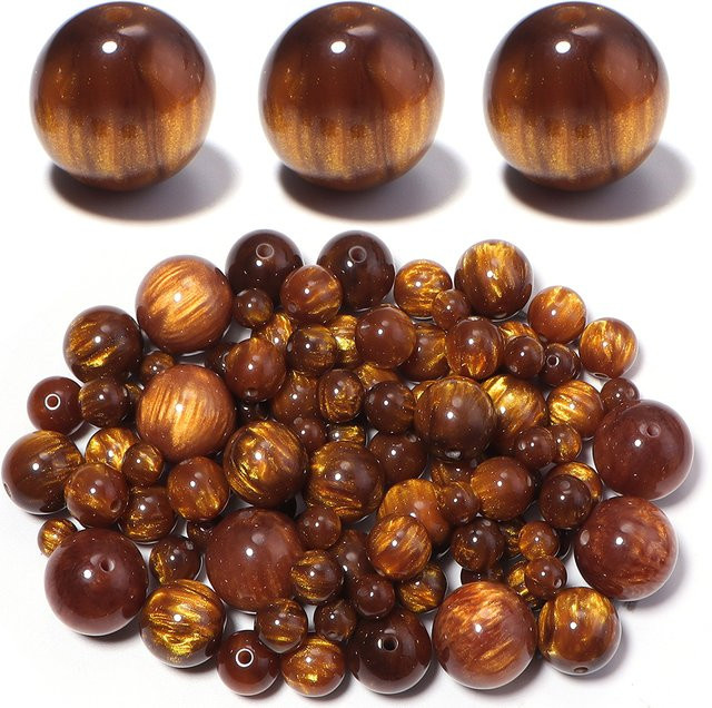 louleur Perlen, vergoldet, Harz, goldbraun, Holzimitat, rund, 8–20 mm, Unisex - Bild 1