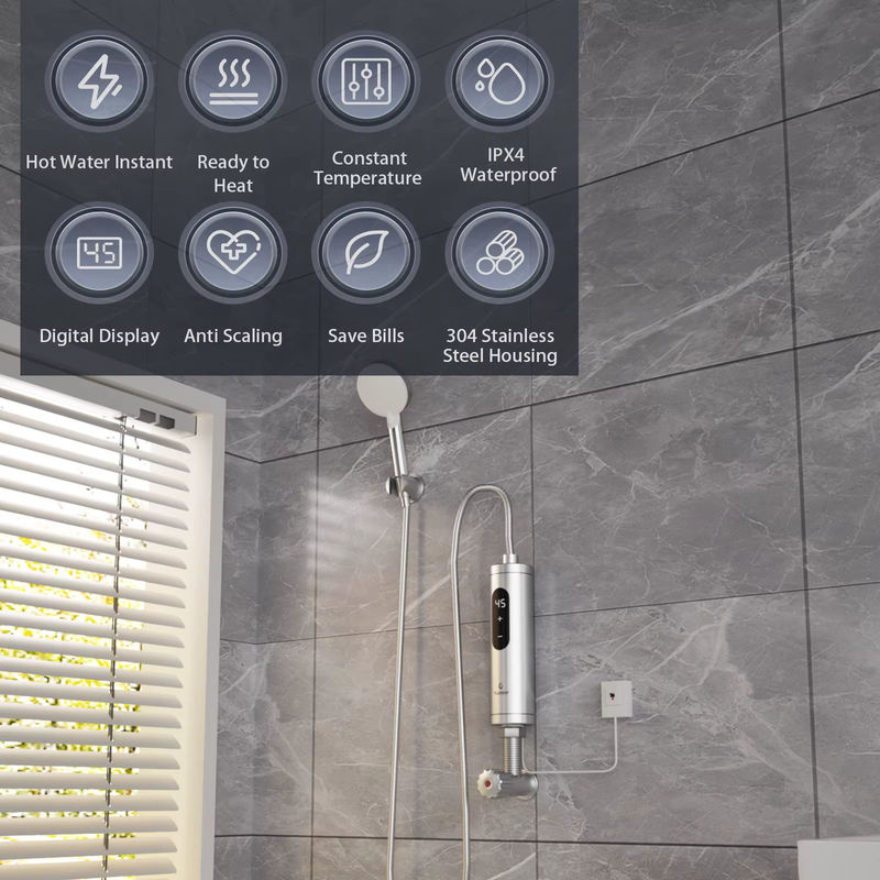 Fudeer Elektrischer Durchlauferhitzer aus Edelstahl in Silber, 5500 W Warmwasserbereiter für das Waschbecken unter der Spüle - Bild 3