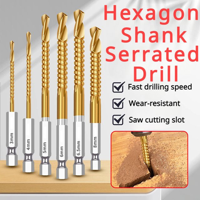 YaBaoYan 3/6-teiliges Multifunktions-Bohrer-Set mit Titan-Beschichtung für Holz und Metall, Sechskantschaft, Farbe: Gold - Bild 1