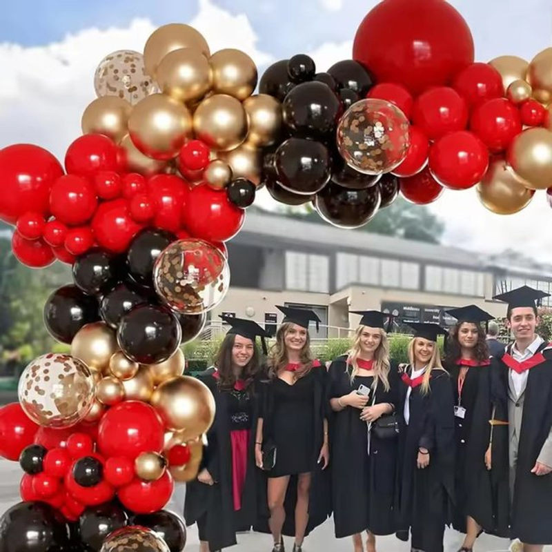 135-teiliges LQVYI Party-Dekorationsset mit runden Latexballons in Schwarz, Rot und Gold für Abschlussfeiern, Hochzeiten, Babypartys oder Geburtstage - Bild 1