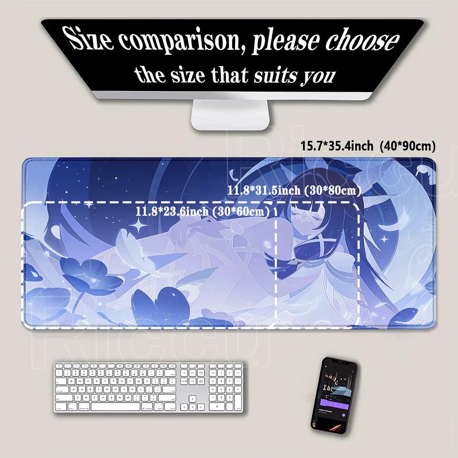 Genshin Impact Columbina Gaming-Mauspad mit Charakter-Muster in Blau, große Schreibtischunterlage aus Gummi mit HD-Druck für PC und Laptop - Bild 2