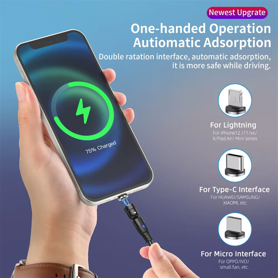 USLION PD 60 W 3 A Schnelllade-Magnetkabel mit 540 Grad Drehung für USB-C und Micro-USB in Schwarz und Rot - Bild 4