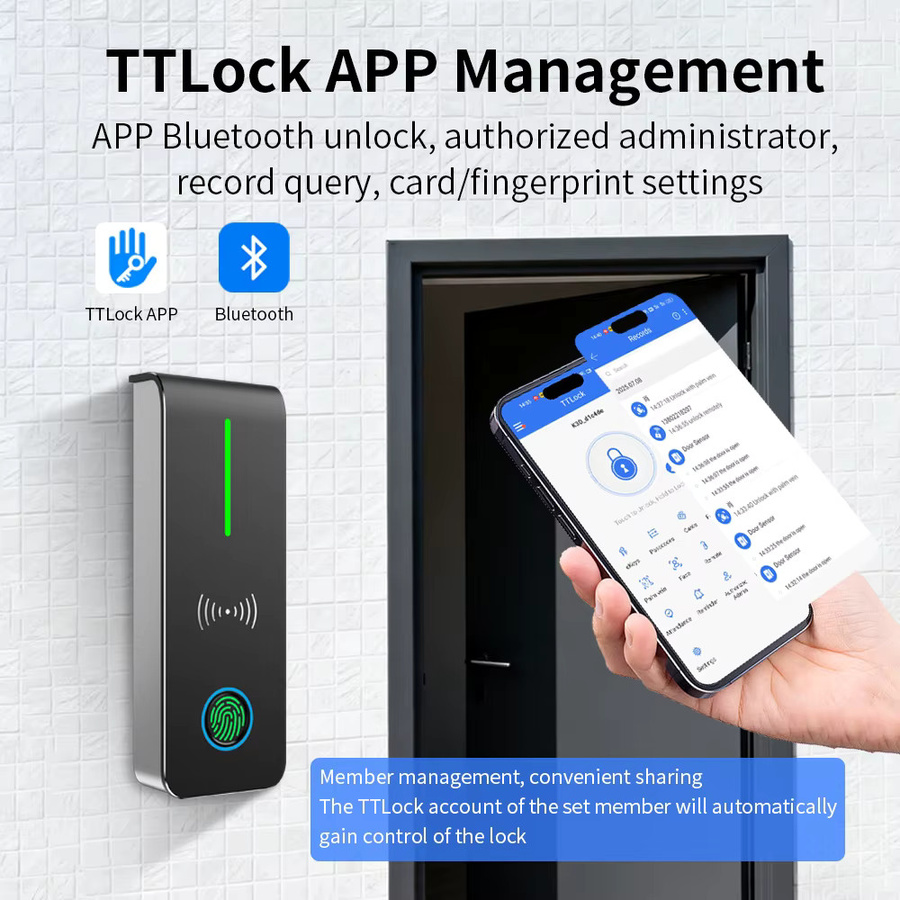 TTLock Wasserdichte Zugangskontrolle mit Fingerabdruck, RFID-Karte, App-Steuerung und Bluetooth in Schwarz oder Weiß - Bild 4