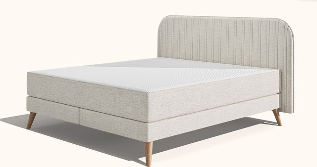 Emma Original Elite Boxspringbett in Dunkelgrau mit gestreiftem Kopfteil und Holzfüßen, B/T: 180 x 210 cm - Bild 1