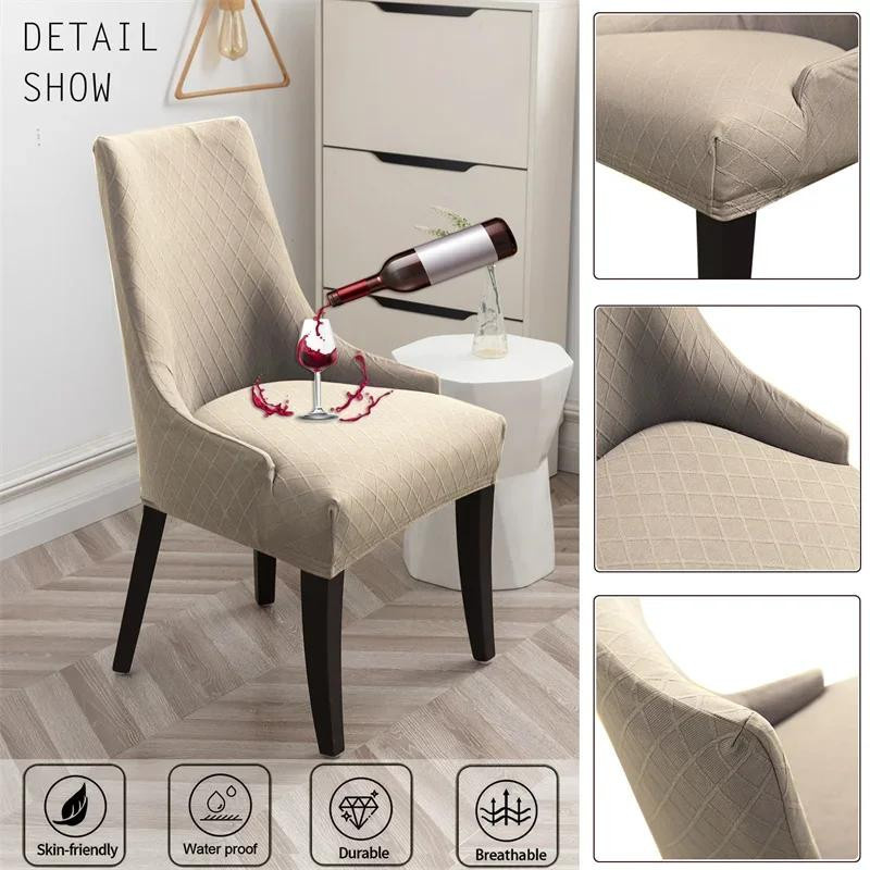 Yiran Furniture Esszimmerstuhlbezug aus Stretch-Material mit hoher Rückenlehne in Beige - Bild 3