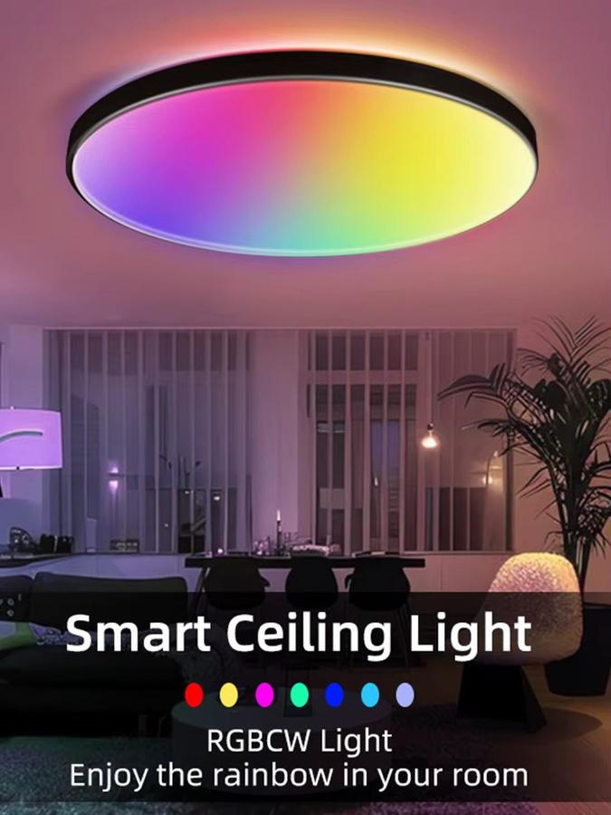 LANGYUE Moderne LED-Deckenleuchte in Weiß, Dimmbare RGB Ring-Deckenlampe mit Fernbedienung für Wohnzimmer, Schlafzimmer und Flur - Bild 5