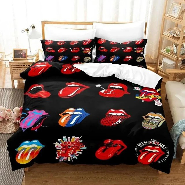 Rolling Stones Logo Bettwäsche-Set von Lodestar in Schwarz, 3-teiliges Set aus Bettbezug und Kissenbezügen aus Mikrofaser, Breite: 200 cm, Höhe: 230 cm - Bild 1