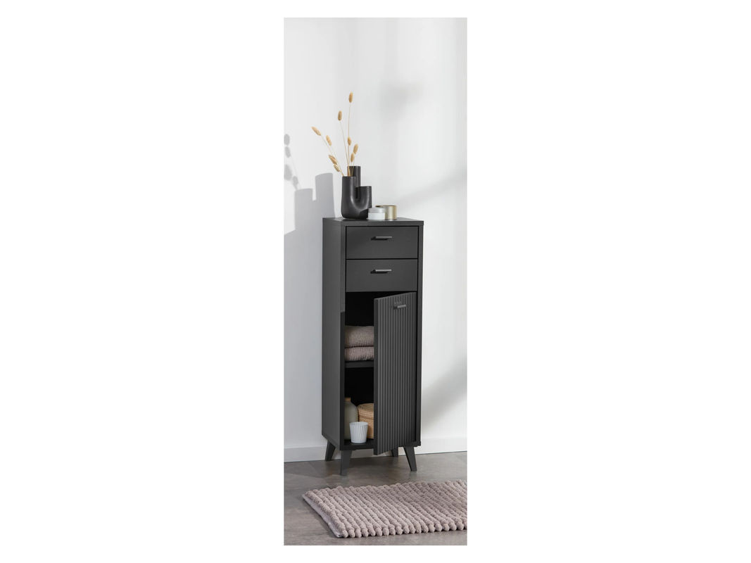 LIVARNO HOME Bad-Seitenschrank in Anthrazit mit Wellen-Optik und Gold-Details, modern und freistehend - Bild 2