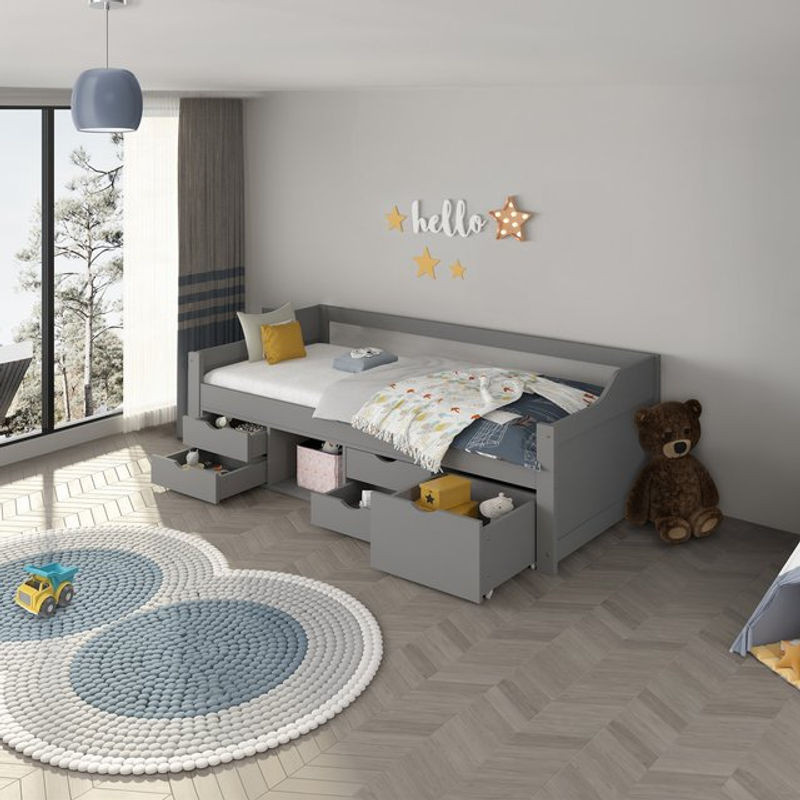 HOME DELUXE Kinderbett COSMOS in Grau mit Schubladen und modernem Design, B/T: 90 x 200 cm - Bild 1