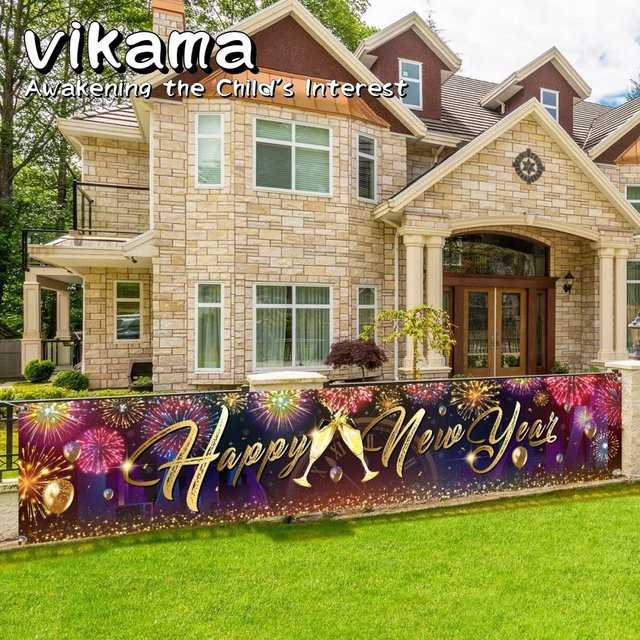 VIKAMA Neujahrsgrußbanner Jahr des Drachen 2026 als Outdoor-Gartenparty-Dekoration und Fotohintergrund aus Polyester, Mehrfarbig, B/H: 200 x 40 cm - Bild 1