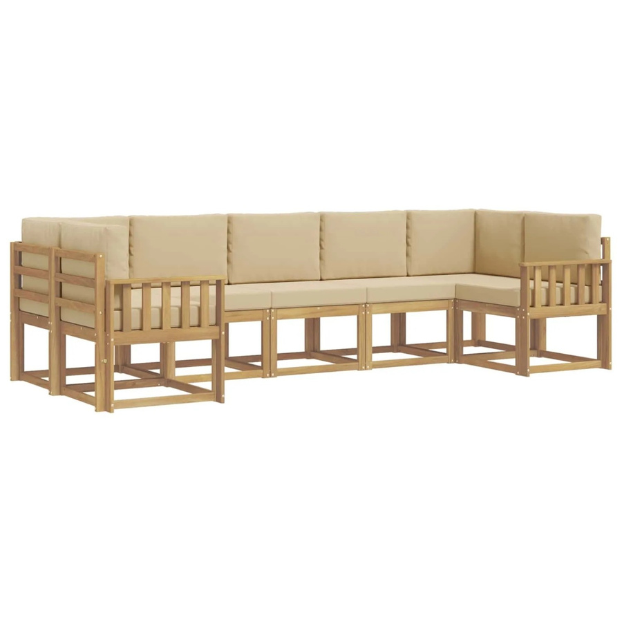 vidaXL Outdoor-Sofagarnitur aus Akazienholz in L-Form mit Kissen, 7-teilig, Weiß und Beige - Bild 2