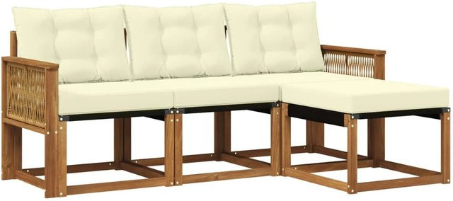 vidaXL Outdoor-Sofagarnitur L-Form aus massivem Akazienholz mit Textilene und Kissen in Beige und Natur - Bild 1