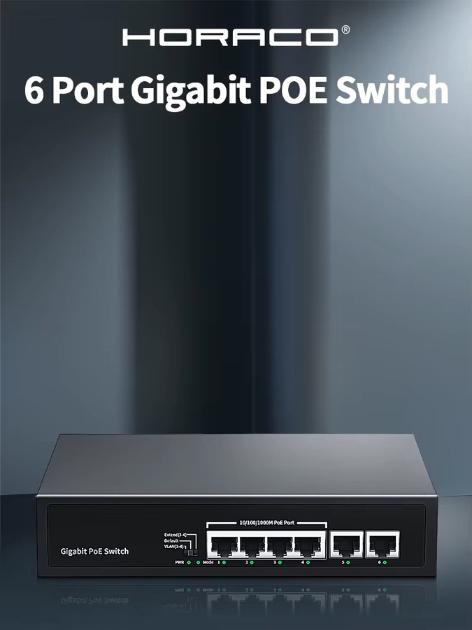 HORACO 6-Port Gigabit PoE-Switch mit 60 W Leistung für IP-Kameras und Überwachung, Schwarz - Bild 6
