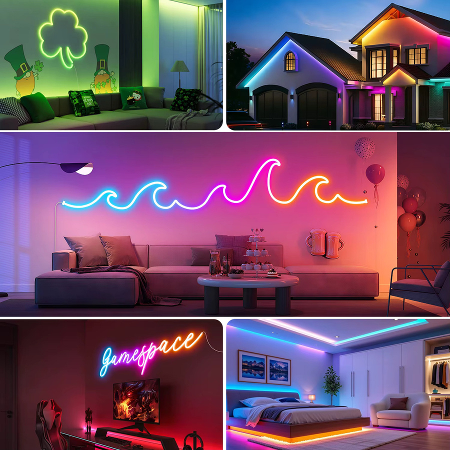 Aiopp RGBIC LED-Neonstreifen in Multicolour mit App-Steuerung, Fernbedienung und Musik-Synchronisation, IP67 wasserdicht und flexibel für den Innenbereich - Bild 4