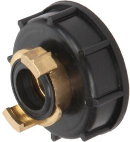Floraworld Adapter mit Schnellkupplung für IBC-Tank S60x6 aus Messing und Kunststoff in Schwarz und Messingfarben - Bild 1