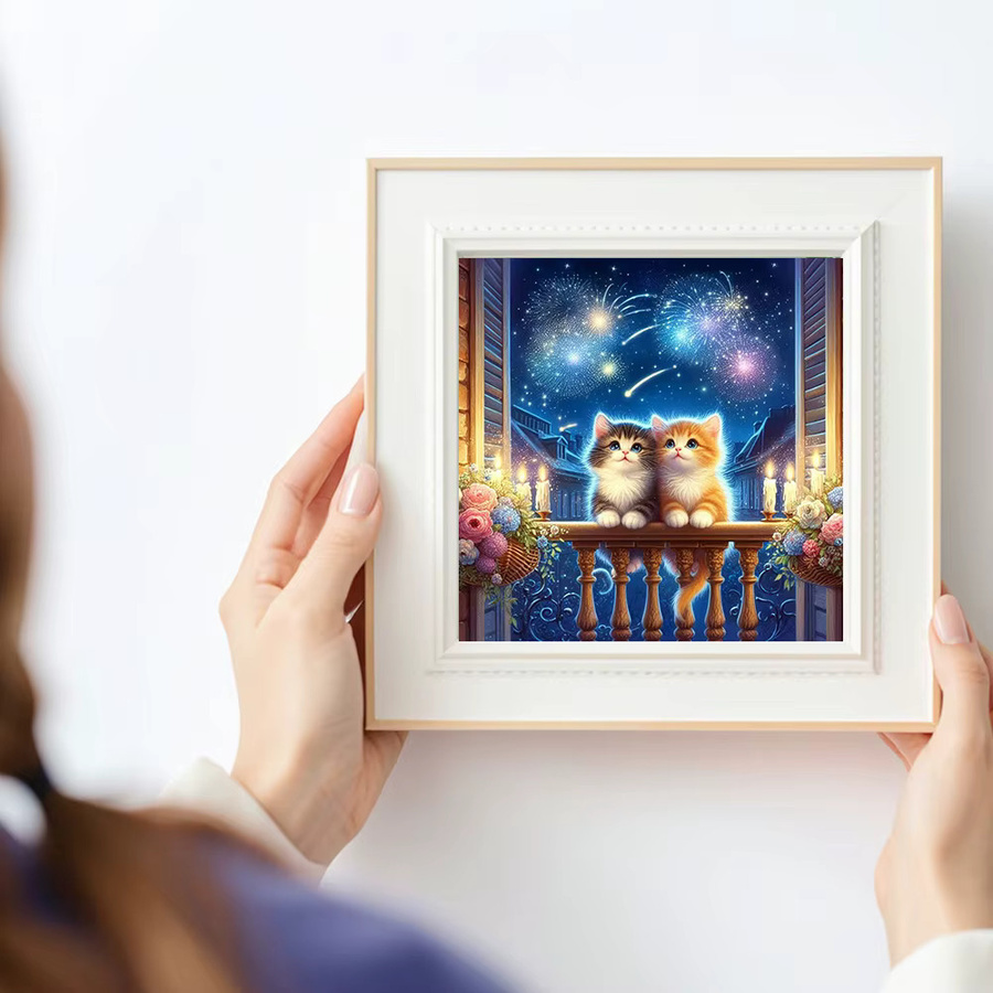 Huacan DIY Diamantmalerei Katze im Sternenhimmel als Mosaik-Tierlandschaft-Komplettset in Multicolour, B/H: 20 x 20 cm - Bild 3