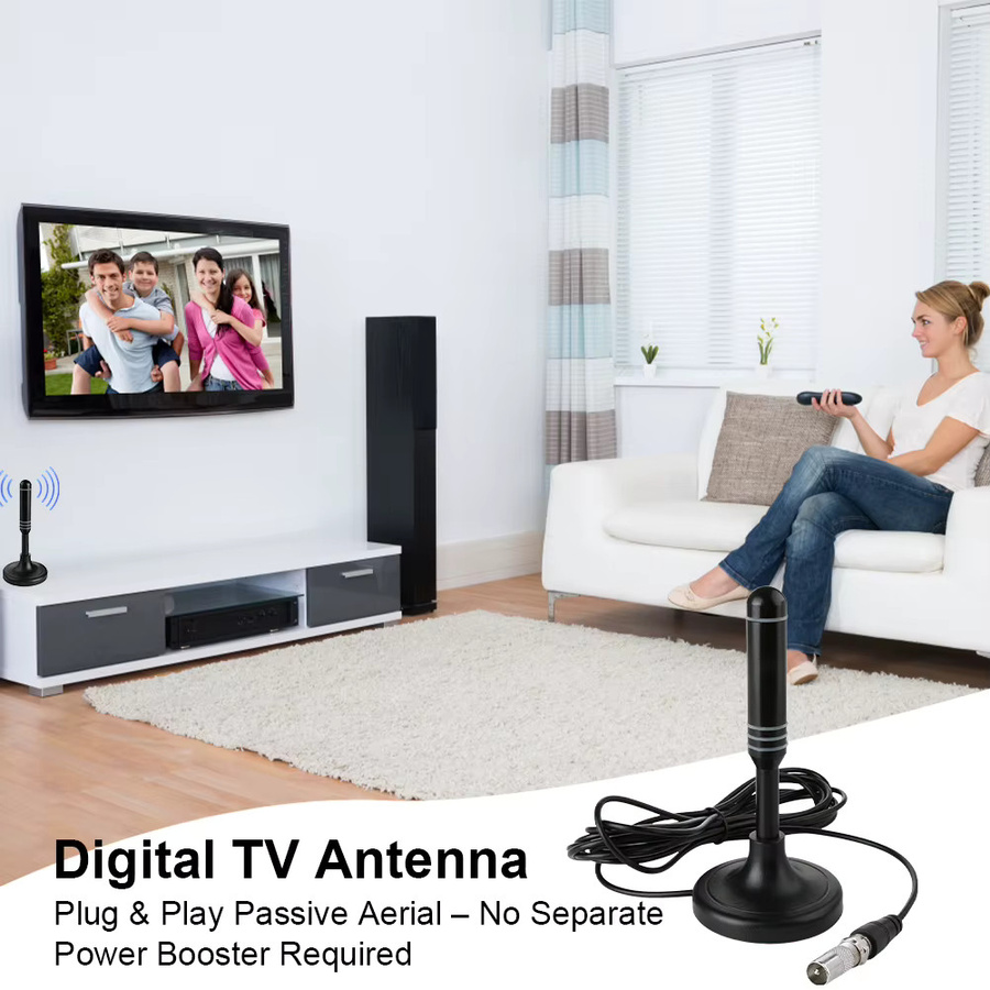 APWIKOGER Tragbare digitale TV-Antenne für DVB-T und DAB in Schwarz mit 300 cm Koaxialkabel für Smart TV und Media Player - Bild 1