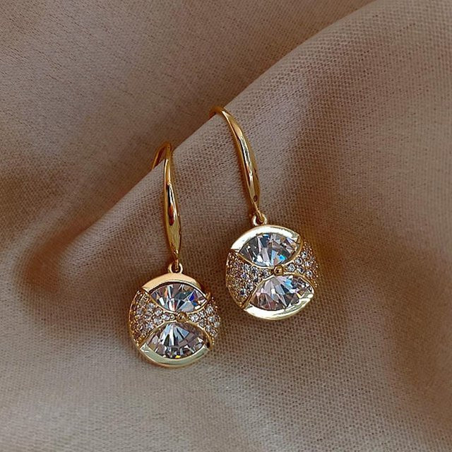 YIRAN Jewelry Tropfenohrringe, Kupfer, Gold, Zirkonia, Kristall, Damen - Bild 1