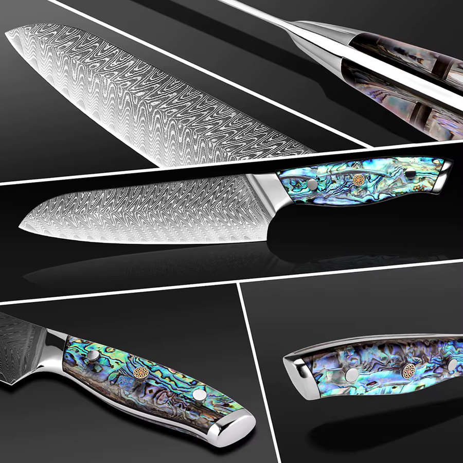 Xituo Santoku Japanisches Kochmesser aus Damaskus Edelstahl mit Full Tang Griff, 17,78 cm - Bild 3