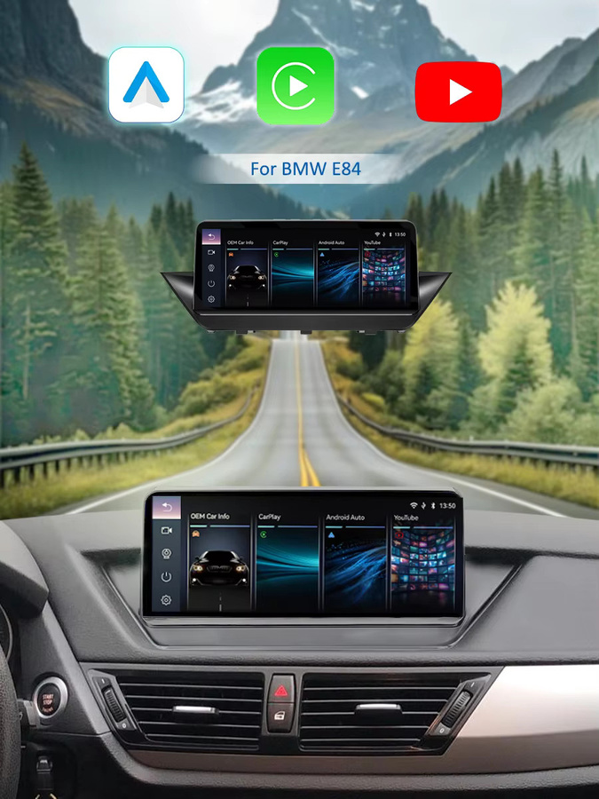BONROAD 10,25 Zoll Kabelloses CarPlay und Android Auto Multimedia-Display mit GPS-Navigation und YouTube für BMW X1 E84, Farbe: Schwarz - Bild 5