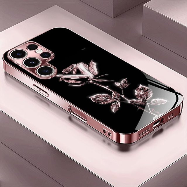 Handyhülle aus gehärtetem Glas mit Rose Gold Muster in Rosa Metallic für iPhone 17 16 15 14 13 12 11 Pro Max 15 Plus 17 Air 17E - Bild 1