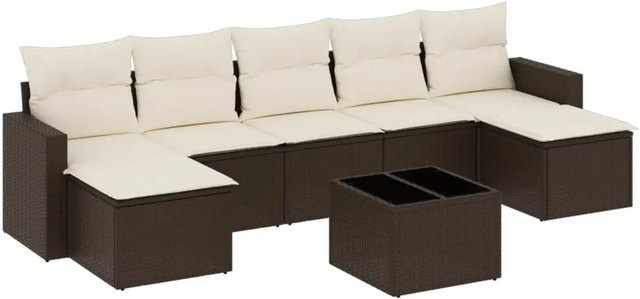 vidaXL 8-tlg. Garten-Sofagarnitur aus Polyrattan in Braun mit Kissen und Couchtisch für Terrasse und Garten - Bild 1