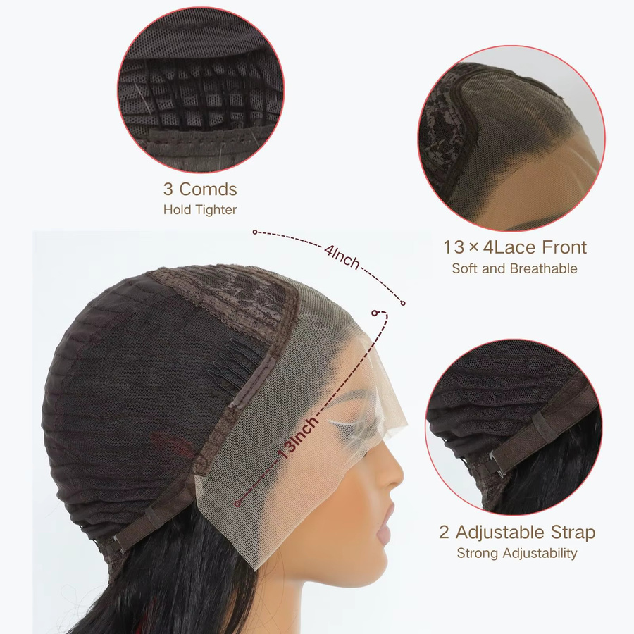 SALLYWELL Körperwellen-Synthetikperücke, 13 x 4 Spitzenfront, lange Lace-Front-Perücke - Bild 6
