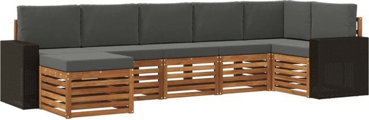 vidaXL Ecksofa Set 7-teilig aus Akazie Massivholz in Natur und Anthrazit, modern und minimalistisch, wendbar - Bild 1