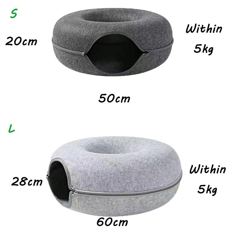 Yiran Furniture Filz-Katzenbett Donut-Haustiertunnel als interaktives Spielzeug und Nest in Hellgrau, Durchmesser: 50 cm, Höhe: 20 cm - Bild 3
