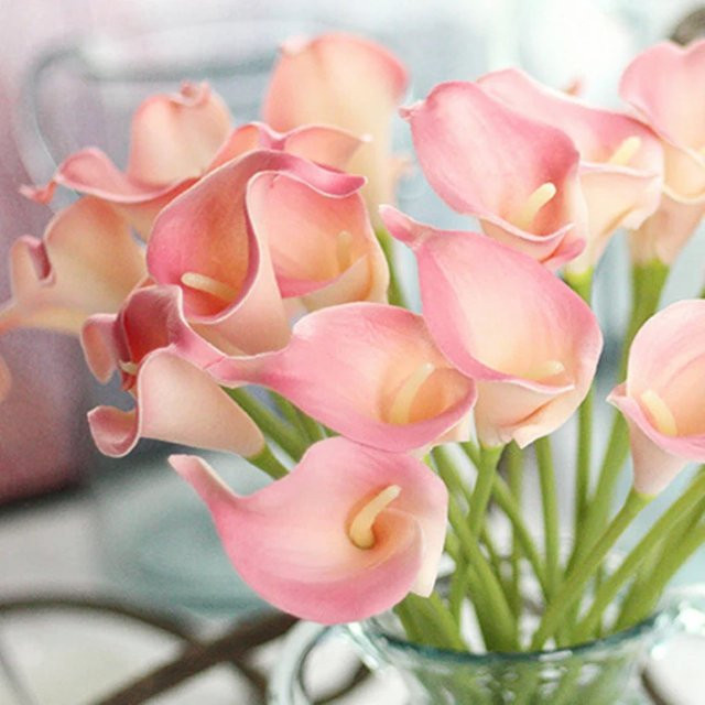 YONGSNOW Künstliche Calla Lilien und Tulpen in Pink für Hochzeiten und Tischdekorationen (5/10 Stück) - Bild 1