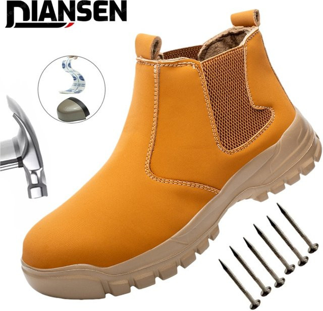 Kankeirr Ultraleichte Slip-On-Arbeitsstiefel für Herren mit Stahlkappe und Kevlar-Einlegesohlen, wasserdicht, Gelb - Bild 1