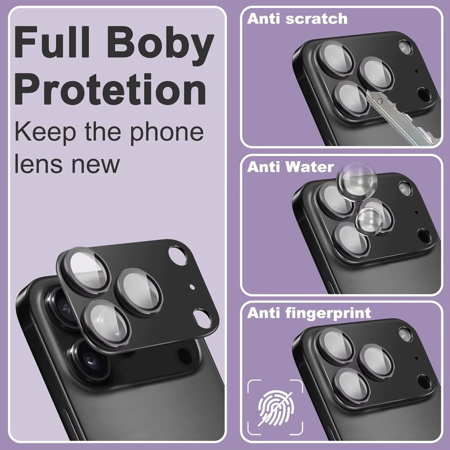 2er-Set Kamera Objektiv Schutz aus Metall und gehärtetem Glas in Blau für Apple iPhone 17 Pro Max, 16 Plus, 15, 14, 13 und Mini - Bild 3