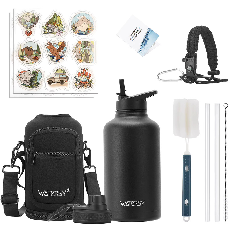 WATERSY Isolierte Edelstahl Wasserflasche mit Strohhalm in Blau oder Schwarz, Vakuumisoliert für Outdoor und Reisen - Bild 5