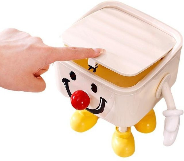 Multifunktionaler Mini-Cartoon Desktop-Mülleimer mit Deckel und Geruchsfilter, beige, 2/3L - Bild 1