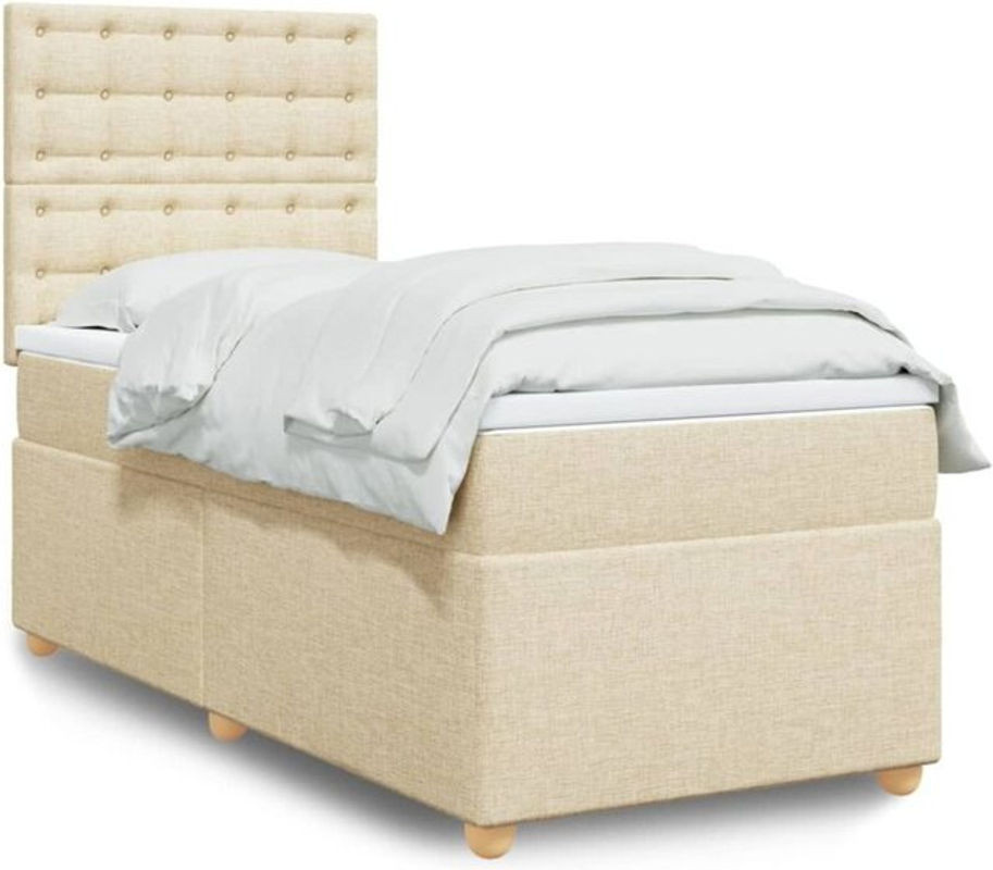 vidaxl Boxspringbett mit Matratze in Creme, klassisches Design aus Stoff und Holzwerkstoff, B/T: 100 x 200 cm - Bild 1