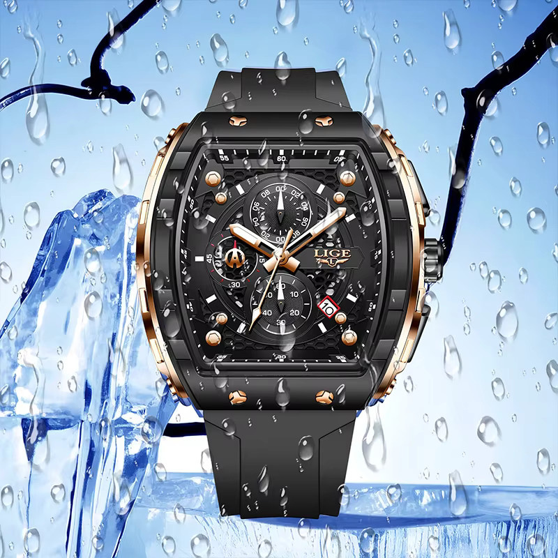 LIGE Armbanduhr, Chronograph, Quarz, Eckig, Schwarz, Herren - Bild 6